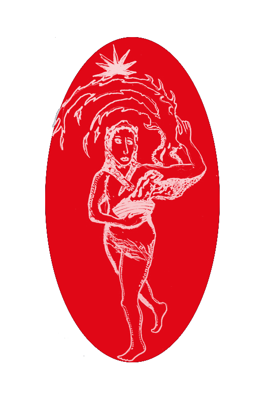 drawing of man dancing with fire